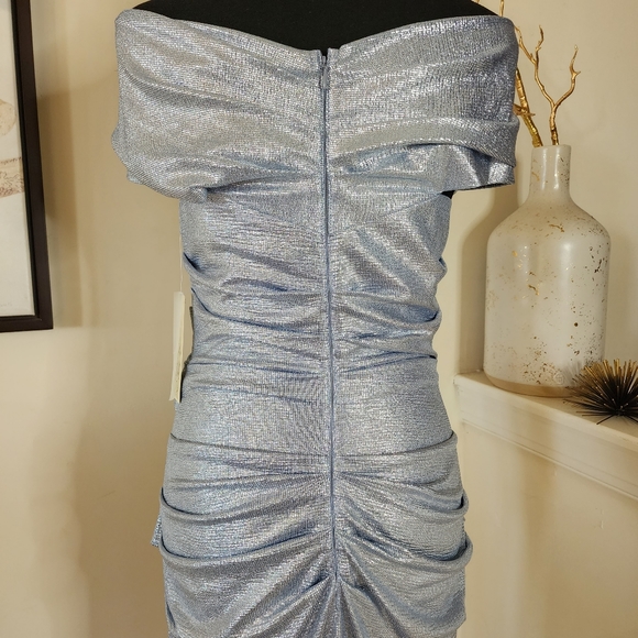 🔥Eliza J Metallic Silver Off-the-Shoulder Evening Gown - Picture 13 of 15